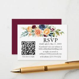 Cartão De Informações RSVP de Casamento de QR Floral Mistura de Água