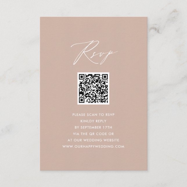 Cartão De Informações RSVP de Casamento de QR Simples de Script Elegante (Frente)