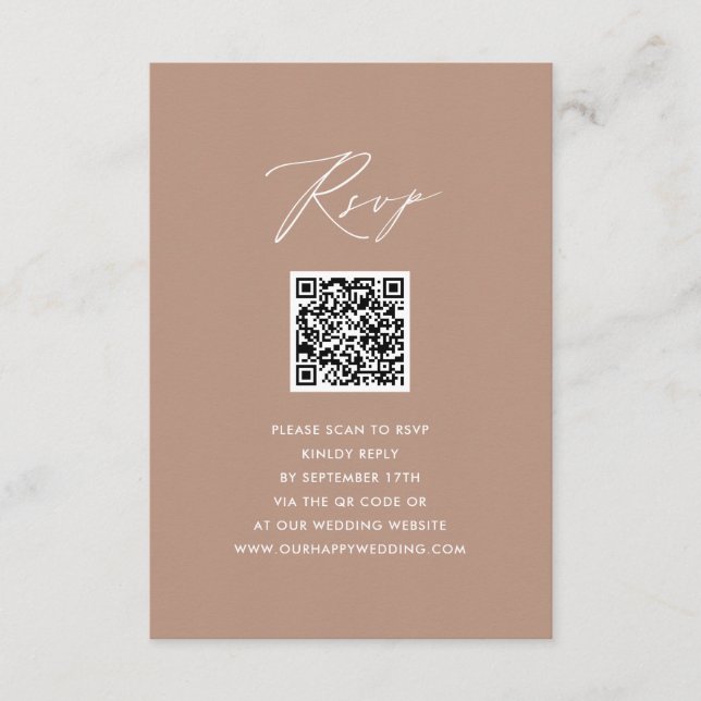 Cartão De Informações RSVP de Casamento de QR Simples de Script Elegante (Frente)