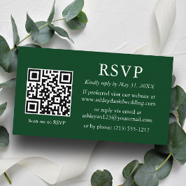 Cartão De Informações RSVP de Casamento de QR Verde Simples Minimalista
