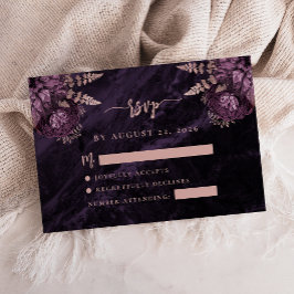 Cartão De Informações RSVP de Casamento de Script de Agato Floral Dourad