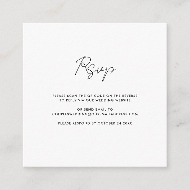 Cartão De Informações RSVP de Casamento de Script de Código QR Moderno (Frente)