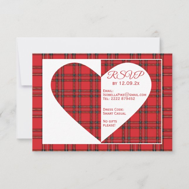 Cartão de Informações RSVP de Casamento de Tartan  (Frente)