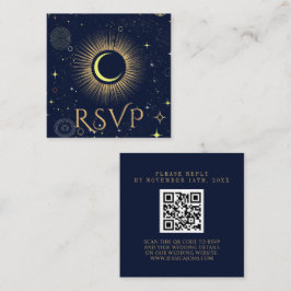 Cartão De Informações RSVP de Casamento do Código QR Azul do Marinho Gal
