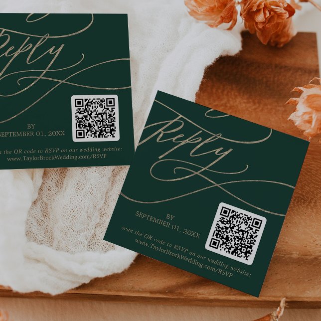 Cartão De Informações RSVP de Casamento do Código QR da Caligrafia Verde (Criador carregado)