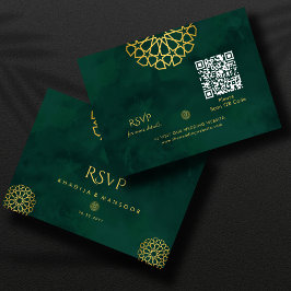Cartão De Informações RSVP de Casamento do Código QR do Ornamentado Dour