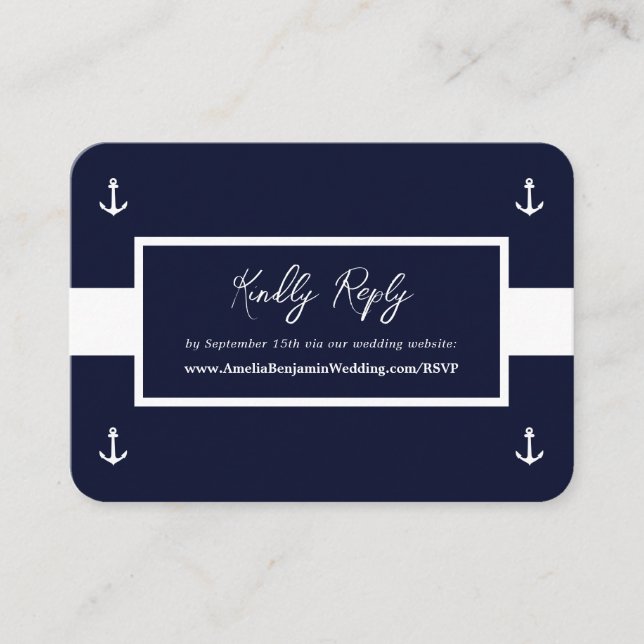 Cartão De Informações RSVP de Casamento do Site do Padrão Náutico Branco (Frente)