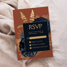 Cartão De Informações RSVP de Casamento Dourado de Ferrugem Azul de Mari