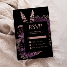 RSVP de Casamento Dourado do Rosa Floral Roxo Escu