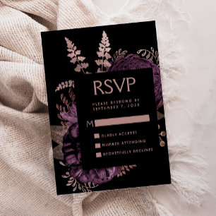 Cartão De Informações RSVP de Casamento Dourado do Rosa Floral Roxo Escu