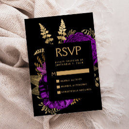 Cartão De Informações RSVP de Casamento Dourado Roxo Floral Moody Dark