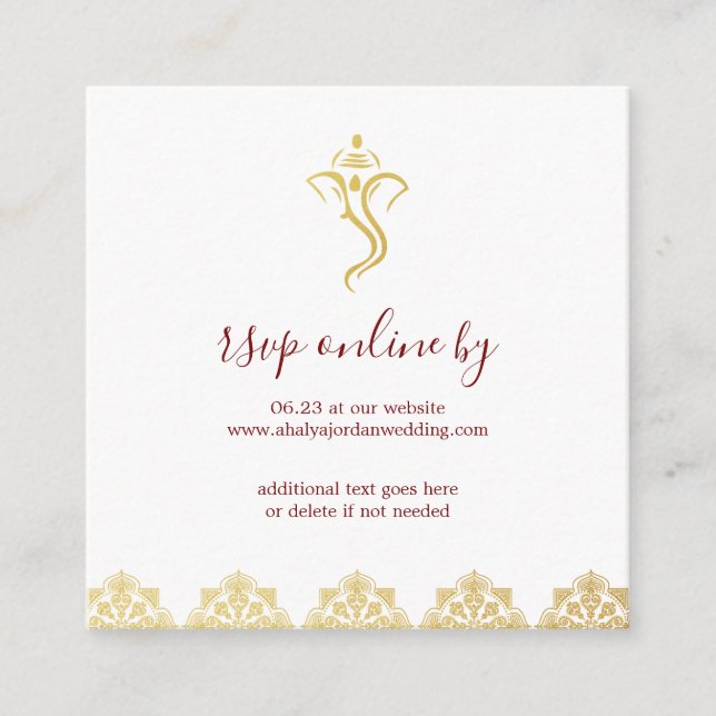 Cartão De Informações RSVP de Casamento Elegante Red & Dourado Ganesha & (Frente)