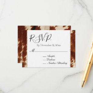 Cartão De Informações RSVP de casamento em couro de animal marrom creme 