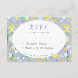 Cartão De Informações RSVP de Casamento Floral Amarelo Azul Moderno
