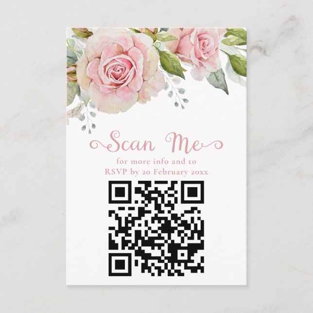 Cartão De Informações RSVP de Casamento Floral Rosa QR (Frente)