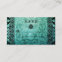 RSVP de Casamento Gótico do Damasco Verde Ornament