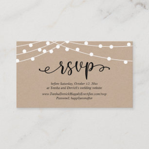 Cartão De Informações RSVP de Casamento, Luzes de Corda Rustic Kraft