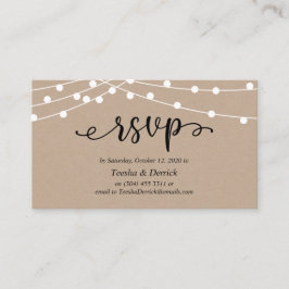 Cartão De Informações RSVP de Casamento, Luzes de Corda Rustic Kraft