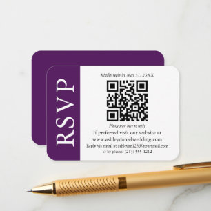 Cartão De Informações RSVP de casamento moderno em QR Roxo e Branco
