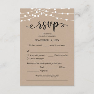 Cartão De Informações RSVP de Casamento, Opções de Refeições, Luzes de C