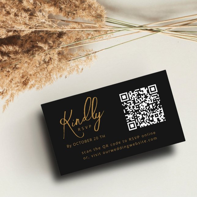 Cartão De Informações RSVP de Casamento Preto do Código QR de Script Ele (Criador carregado)