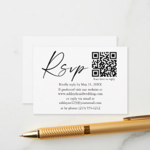 Cartão De Informações RSVP de Casamento QR do Script de Tinta de Caligra