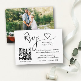 Cartão De Informações RSVP de Casamento QR Foto do Coração da Caligrafia