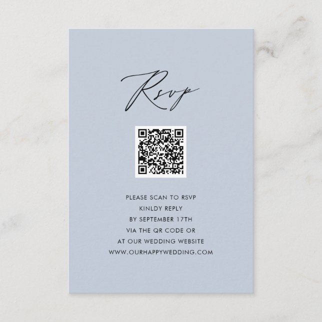 Cartão De Informações RSVP de Casamento QR Simples de Script Elegante Az (Frente)
