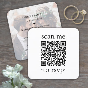 Cartão De Informações RSVP de Casamento QR Simples Foto & Tipografia Clá