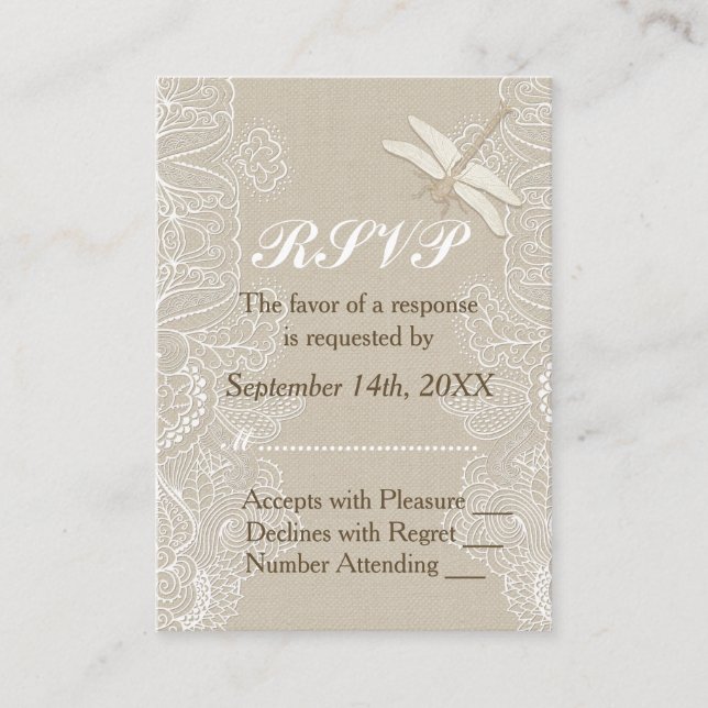 Cartão De Informações RSVP de Casamento Russo de Burlap e Lace (Frente)
