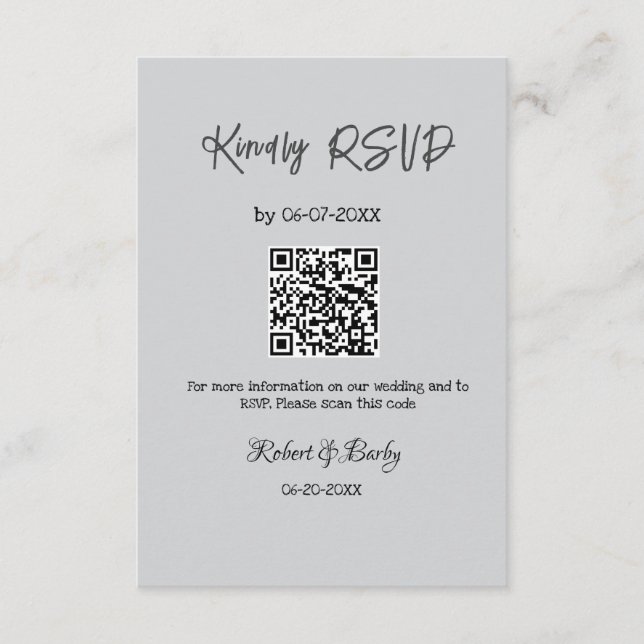 Cartão De Informações RSVP de casamento simples código QR simples (Frente)