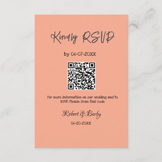 Cartão De Informações RSVP de casamento simples código QR simples (Frente)