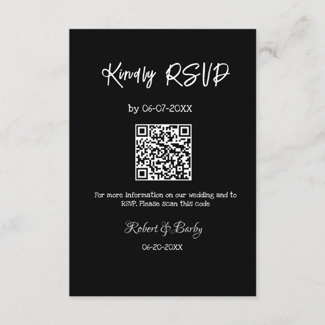 Cartão De Informações RSVP de casamento simples código QR simples (Frente)