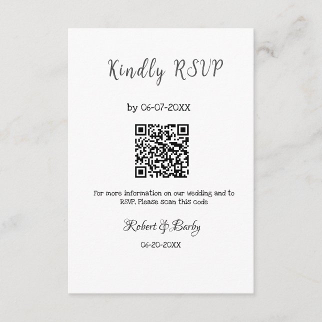 Cartão De Informações RSVP de casamento simples código QR simples (Frente)