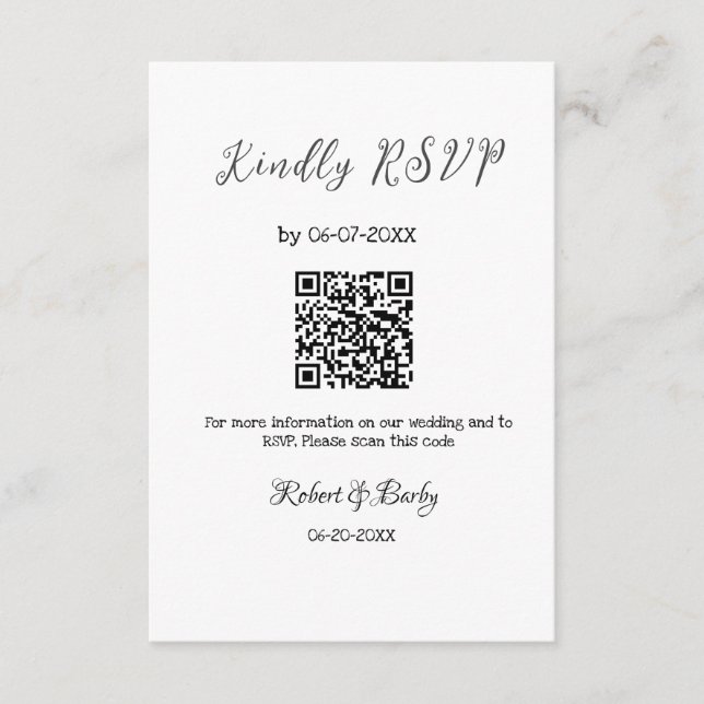 Cartão De Informações RSVP de casamento simples código QR simples (Frente)