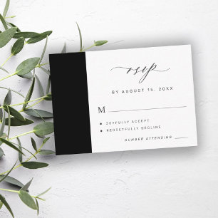 Cartão De Informações RSVP de casamento simples e preto-e-branco