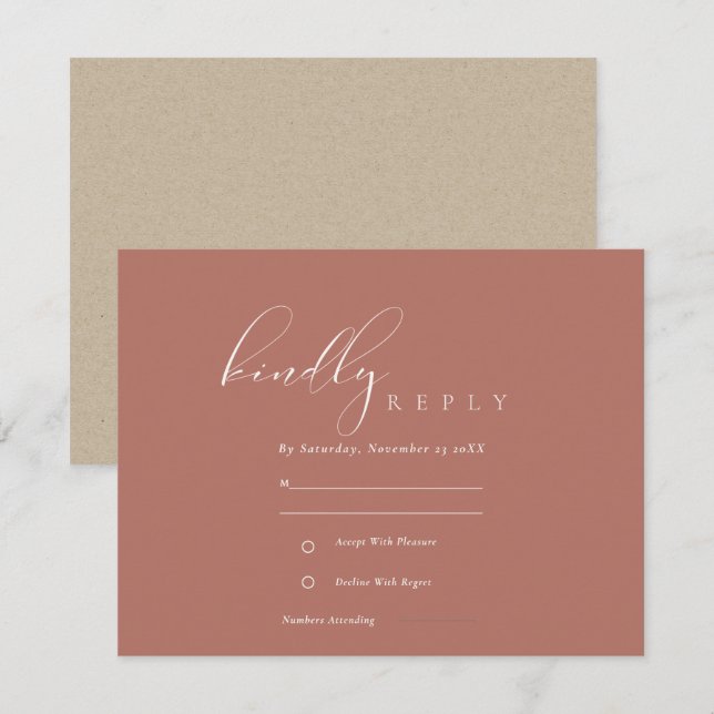 Cartão De Informações RSVP de Casamento Terracotta de Script Elegante Si (Frente/Verso)