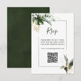 Cartão De Informações RSVP de Casamento Verde de Folhagem Tropical com C