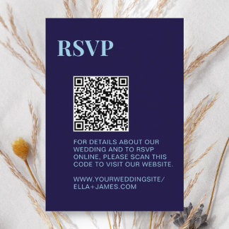 Cartão De Informações RSVP de Código QR Azul de Marinho Minimalista Mode