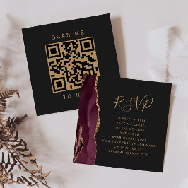 Cartão De Informações RSVP de Código QR Dark Dourado do Agate Burgundy O