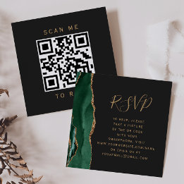 Cartão De Informações RSVP de Código QR Dark Dourado do Agate Verde Emer