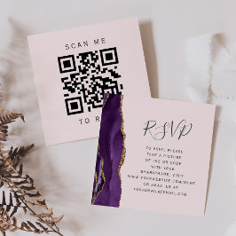 Cartão De Informações RSVP de Código QR de Blush de Agato Roxo de Orçame