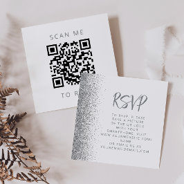 Cartão De Informações RSVP de Código QR de Casamento Branco de Glitter d
