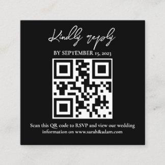 Cartão De Informações RSVP de Código QR de Casamento Branco Negro Elegan