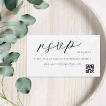RSVP de Código QR de Casamento Branco Negro Elegan