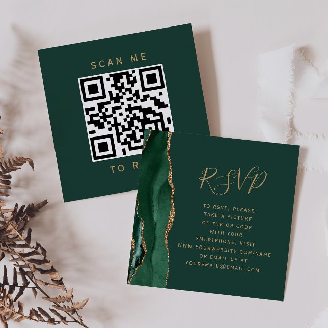 Cartão De Informações RSVP de Código QR de Casamento de Agato Dourado Em (Criador carregado)