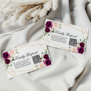 Cartão De Informações RSVP de Código QR de Casamento Floral de Rosa de P