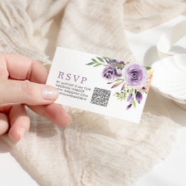 Cartão De Informações RSVP de Código QR de Casamento Floral de Rosa Roxo