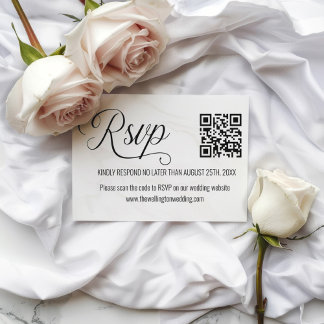 Cartão De Informações RSVP de Código QR de Casamento Minimalista Preto e