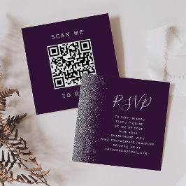 Cartão De Informações RSVP de Código QR de Casamento Prateado Roxo do Or